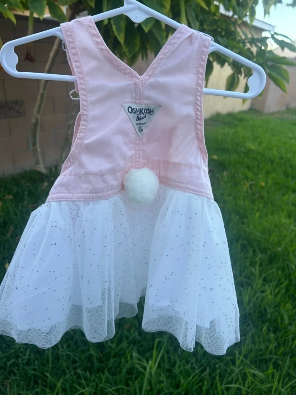 OshKosh B'gosh Pink & White Tulle Overall Dress with Bunny Embroidery